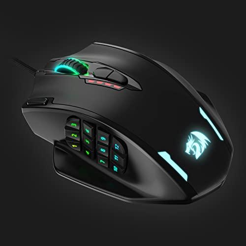 Redragon M908 Impact RGB LED MMO Mouse with Side Buttons Optical Wired Gaming Mouse with 12,400DPI, High Precision, 20 Programmable Mouse Buttons