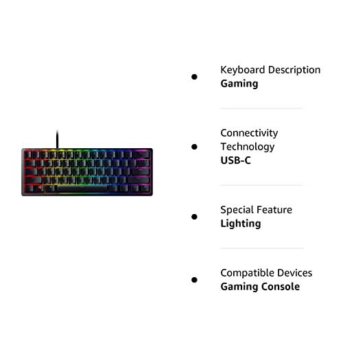 Razer Huntsman Mini 60% Gaming Keyboard: Fast Keyboard Switches - Clicky Optical Switches - Chroma RGB Lighting - PBT Keycaps - Onboard Memory - Classic Black (Renewed)