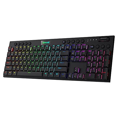 Redragon K618 Horus Wireless RGB Mechanical Keyboard, Bluetooth/2.4Ghz/Wired Tri-Mode Ultra-Thin Low Profile Gaming Keyboard w/No-Lag Cordless Connection, Dedicated Media Control & Linear Red Switch