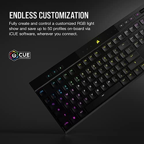 Corsair K100 AIR Wireless RGB Mechanical Gaming Keyboard - Ultra-Thin, Sub-1ms Slipstream , Low-Latency Bluetooth, Cherry MX Ultra Low Profile Keyswitches - NA Layout, QWERTY - Black