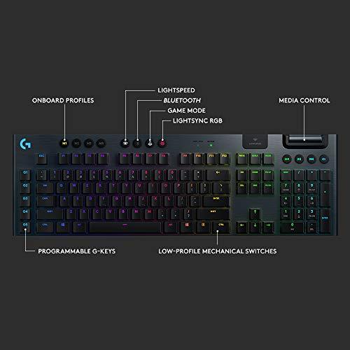 Logitech G915 LIGHTSPEED RGB Mechanical Gaming Keyboard, Low Profile GL Clicky Key Switch, LIGHTSYNC RGB, Advanced LIGHTSPEED Wireless and Bluetooth Support - Clicky