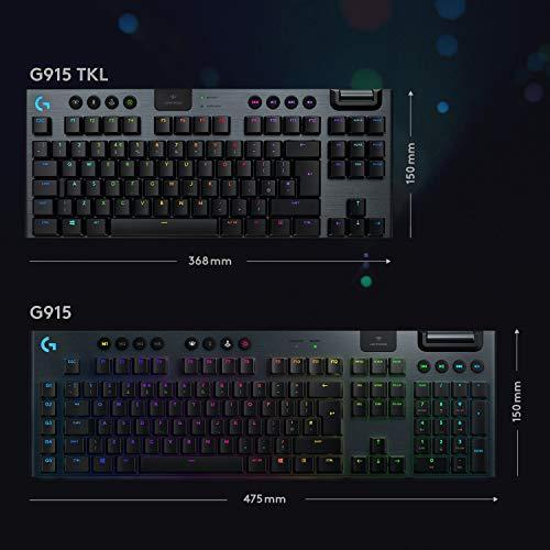 Logitech G915 TKL Tenkeyless Lightspeed Wireless RGB Mechanical Gaming Keyboard, Low Profile Switch Options, Lightsync RGB, Advanced Wireless and Bluetooth Support - Tactile