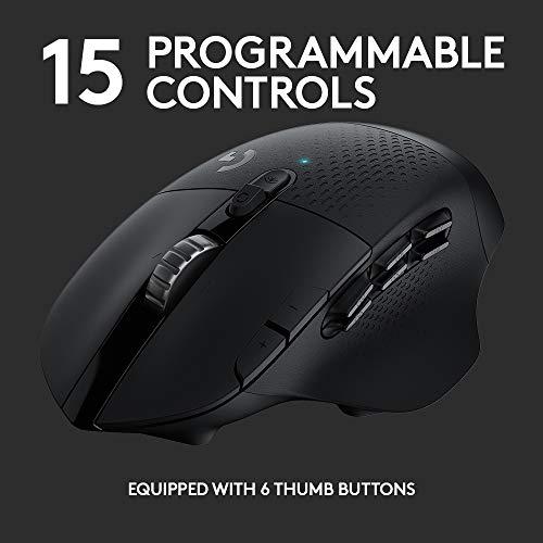 Logitech G604 LIGHTSPEED Wireless Gaming Mouse with 15 programmable controls, up to 240 hour battery life, dual wireless connectivity modes, hyper-fast scroll wheel - Black