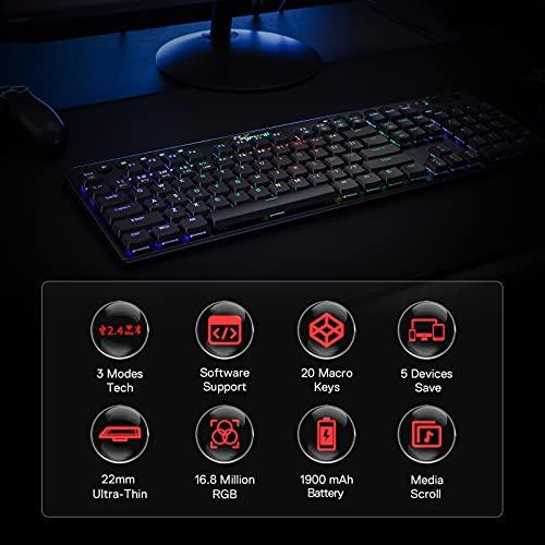 Redragon K618 Horus Wireless RGB Mechanical Keyboard, Bluetooth/2.4Ghz/Wired Tri-Mode Ultra-Thin Low Profile Gaming Keyboard w/No-Lag Cordless Connection, Dedicated Media Control & Linear Red Switch