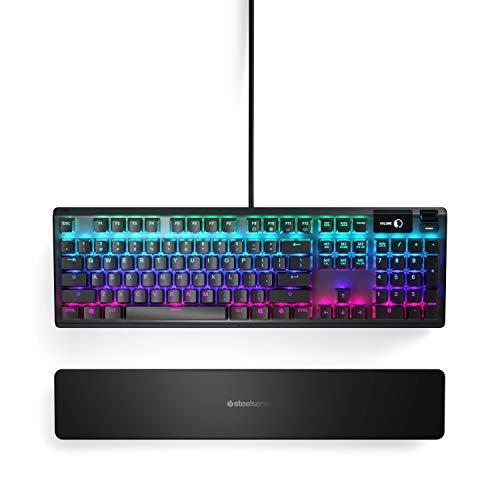 SteelSeries Apex 5 Hybrid Mechanical Gaming Keyboard – Per-Key RGB Illumination – Aircraft Grade Aluminum Alloy Frame – OLED Smart Display (Hybrid Blue Switch)