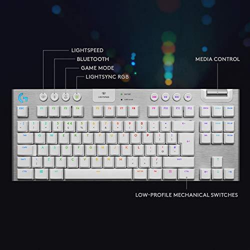 Logitech G915 TKL White Tactile Tenkeyless Lightspeed Wireless RGB Mechanical Gaming Keyboard, Low Profile Switch Options, LIGHTSYNC RGB, Advanced Wireless and Bluetooth Support