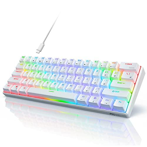 RK ROYAL KLUDGE RK61 Wired 60% Mechanical Gaming Keyboard RGB Backlit Ultra-Compact Hot-Swappable Brown Switch White