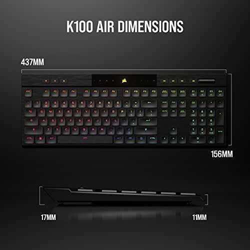 Corsair K100 AIR Wireless RGB Mechanical Gaming Keyboard - Ultra-Thin, Sub-1ms Slipstream , Low-Latency Bluetooth, Cherry MX Ultra Low Profile Keyswitches - NA Layout, QWERTY - Black