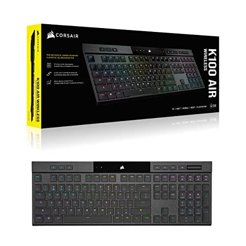 Corsair K100 AIR Wireless RGB Mechanical Gaming Keyboard - Ultra-Thin, Sub-1ms Slipstream , Low-Latency Bluetooth, Cherry MX Ultra Low Profile Keyswitches - NA Layout, QWERTY - Black