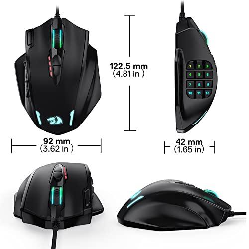 Redragon M908 Impact RGB LED MMO Mouse with Side Buttons Optical Wired Gaming Mouse with 12,400DPI, High Precision, 20 Programmable Mouse Buttons