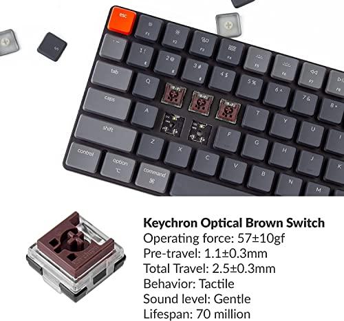 Keychron K3 Version 2, 75% Layout 84 Keys Ultra-Slim Wireless Bluetooth/USB Wired Mechanical Keyboard with White Backlit, Hot-Swappable Low-Profile Keychron Optical Brown Switch for Mac Windows