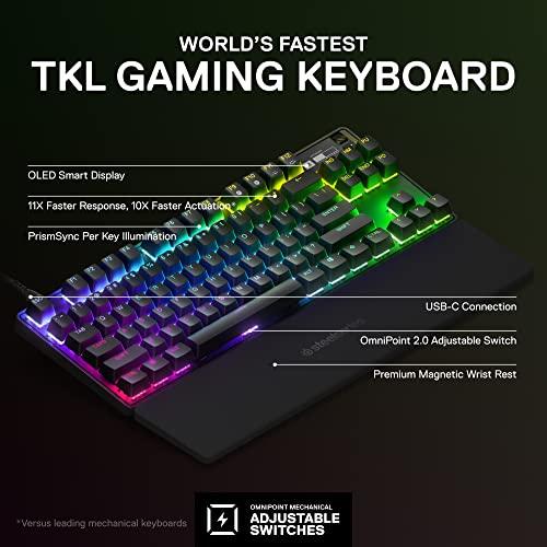 New SteelSeries Apex Pro TKL 2023 Ed.- World's Fastest Mechanical Gaming Keyboard - Adjustable Actuation - Esports Tenkeyless - OLED Screen - RGB - PBT Keycaps - USB-C