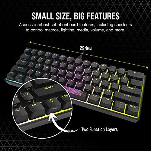 Corsair K65 RGB MINI 60% Mechanical Gaming Keyboard (Customizable Per-Key RGB Backlighting, CHERRY MX Speed Mechanical Keyswitches, Detachable USB Type-C Cable, AXON Hyper-Processing Technology) Black