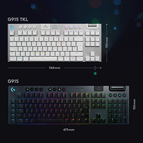 Logitech G915 TKL White Tactile Tenkeyless Lightspeed Wireless RGB Mechanical Gaming Keyboard, Low Profile Switch Options, LIGHTSYNC RGB, Advanced Wireless and Bluetooth Support