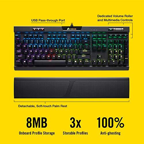 Corsair K70 RGB MK.2 Mechanical Gaming Keyboard - USB Passthrough & Media Controls - Linear & Quiet - Cherry MX Red - RGB LED Backlit (CH-9109010-NA)