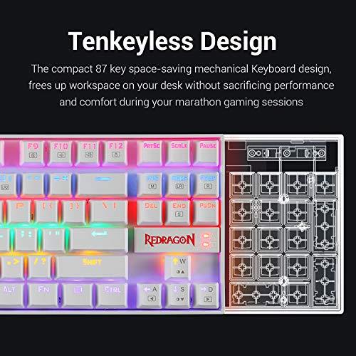 Redragon K552 Mechanical Gaming Keyboard Rainbow LED Backlit Wired with Anti-Dust Proof Switches for Windows PC (White, 87 Key Red Switch)