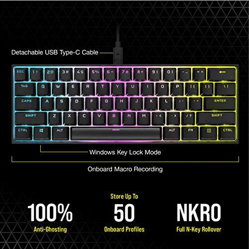 Corsair K65 RGB MINI 60% Mechanical Gaming Keyboard (Customizable Per-Key RGB Backlighting, CHERRY MX Speed Mechanical Keyswitches, Detachable USB Type-C Cable, AXON Hyper-Processing Technology) Black