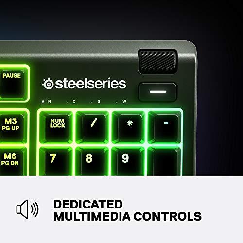 SteelSeries Apex 3 RGB Gaming Keyboard – 10-Zone RGB Illumination – IP32 Water Resistant – Premium Magnetic Wrist Rest (Whisper Quiet Gaming Switch)