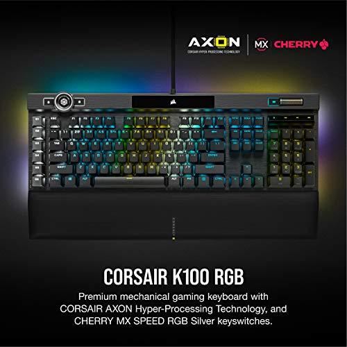 Corsair K100 RGB Mechanical Gaming Keyboard - CHERRY MX SPEED RGB Silver Keyswitches - AXON Hyper-Processing Technology for 4x Faster Throughput - 44-Zone RGB LightEdge - PBT Double-Shot Keycaps