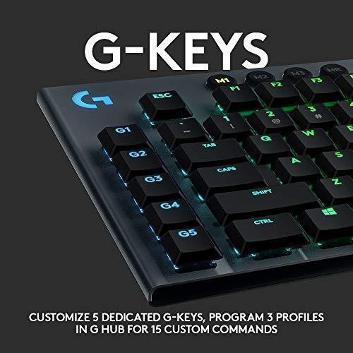 Logitech G915 LIGHTSPEED RGB Mechanical Gaming Keyboard, Low Profile GL Clicky Key Switch, LIGHTSYNC RGB, Advanced LIGHTSPEED Wireless and Bluetooth Support - Clicky