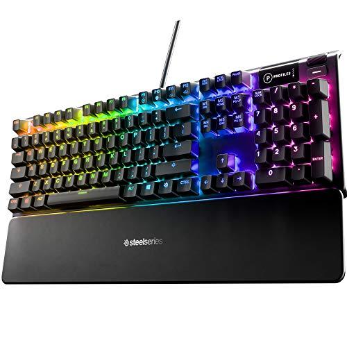 SteelSeries Apex 5 Hybrid Mechanical Gaming Keyboard – Per-Key RGB Illumination – Aircraft Grade Aluminum Alloy Frame – OLED Smart Display (Hybrid Blue Switch)