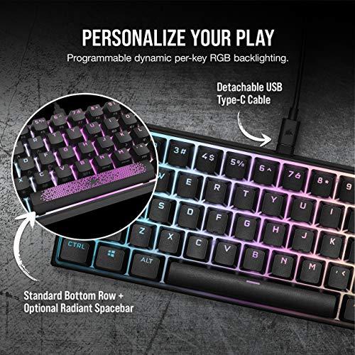 Corsair K65 RGB MINI 60% Mechanical Gaming Keyboard (Customizable Per-Key RGB Backlighting, CHERRY MX Speed Mechanical Keyswitches, Detachable USB Type-C Cable, AXON Hyper-Processing Technology) Black