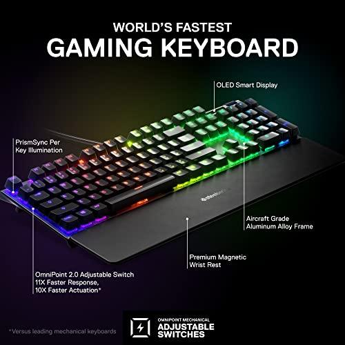 SteelSeries Apex Pro Mechanical Gaming Keyboard – Adjustable Actuation Switches – World’s Fastest Mechanical Keyboard – OLED Smart Display – RGB Backlit