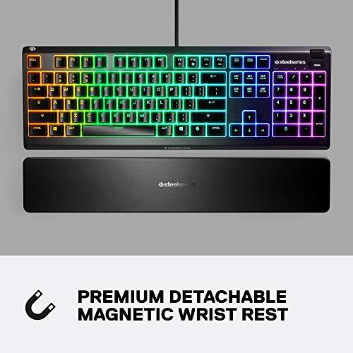 SteelSeries Apex 3 RGB Gaming Keyboard – 10-Zone RGB Illumination – IP32 Water Resistant – Premium Magnetic Wrist Rest (Whisper Quiet Gaming Switch)