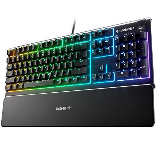 SteelSeries Apex 3 RGB Gaming Keyboard – 10-Zone RGB Illumination – IP32 Water Resistant – Premium Magnetic Wrist Rest (Whisper Quiet Gaming Switch)